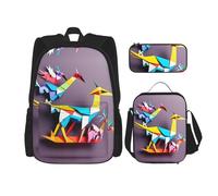 DRTGEDS Set di 3 zaini, origami multicolore con gru in carta stampata, set con borsa per il pranzo e astuccio per matite