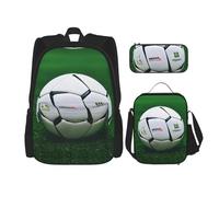DRTGEDS Set di 3 zaini, pallone da calcio bianco stampato con astuccio per la matita della borsa del pranzo