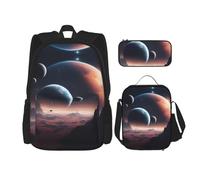 DRTGEDS Set di 3 zaini, pianeta spaziale stampato con astuccio per la matita della borsa del pranzo