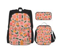 DRTGEDS Set di 3 zaini, rosa pesca modello senza cuciture stampato Zaini con sacchetto per il pranzo