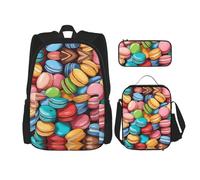 DRTGEDS Set di 3 zaini, set di zaini stampati aromatizzati al gusto di macaron, con borsa per il pranzo e astuccio per matite