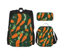 DRTGEDS Set di 3 zaini, set di zaini stampati con carota felice, con astuccio portapranzo
