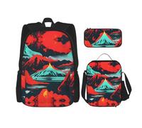 DRTGEDS Set di 3 zaini, set di zaini stampati con fiore vulcano con astuccio per il pranzo