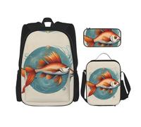 DRTGEDS Set zaino per cavalli da corsa 3 in 1, zaino di grande capacità con astuccio portapranzo, Bellissimo pesce, One Size, Zaini per gite di un giorno