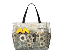 DRTGEDS Sunflowers Camomilla Borse da spiaggia da donna, grande borsa da spiaggia impermeabile con cerniera borse da spiaggia borsa da piscina grande, nero, Taglia unica