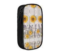 DRTGEDS Sunflowers On Astuccio in legno, Multi- Slot Matita Sacchetto, Portamatite Portatile, Penna Colorata Caso per Ufficio