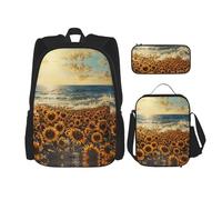 DRTGEDS Sunflowers Sea Zaino con portapranzo 3 in 1 Set con astuccio, zaino di grande capacità con cinghia toracica