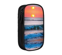 DRTGEDS Sunset And Sunrise Con Ocean Sea Waves Cute Pencil Case, Estetica Pen Pouch, Colorato Matita Sacchetto Con Cerniera, Kawaii Cancelleria Storage, Nero , Taglia unica, Sportivo