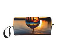DRTGEDS Sunset bicchiere da vino con cerniera piccola borsa, mini custodia da viaggio per trucco, borsa cosmetica, elettronica portatile, Bicchiere da vino al tramonto, Taglia unica