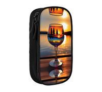DRTGEDS Sunset bicchiere di vino carino astuccio, estetica penna sacchetto, matita colorata sacchetto con cerniera, Kawaii cancelleria stoccaggio