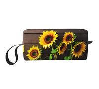 DRTGEDS Tre girasoli su piccola borsa in legno con cerniera, mini custodia da viaggio per trucco, borsa cosmetica, elettronica portatile, Tre Girasoli Su Wooden1, Taglia unica
