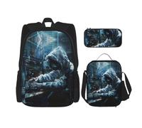 DRTGEDS Zaino Hacker Attack con portapranzo 3 in 1 Set con astuccio, zaino di grande capacità con cinghia toracica