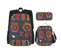 DRTGEDS Zaino in stile bohémien con portapranzo 3 in 1 con astuccio, zaino di grande capacità con cinturino toracico, Messicano Folk Art Boho, One Size, Zaini Daypack