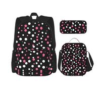 DRTGEDS Zaino nero a pois con portapranzo 3 in 1 set con astuccio, zaino di grande capacità con cinghia toracica