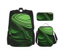 DRTGEDS Zaino verde di struttura della curva con il contenitore di pranzo 3 in 1 insieme con l'astuccio, zaino di grande capacità con la cinghia toracica, Texture curva verde 2, Taglia unica, Zaini