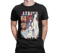 DRtrAERFJ Fun Rintarou Okabe e Kurisu Makise Steins Gate t-Shirt da Uomo O Collo 100% Cotone Maglietta a Maniche Corte Abbigliamento Nero Nero S