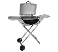 DRULINE 2in1 50mbar - Grill a Gas Griglia da Tavolo - Barbecue con Coperchio E Piedini di Supporto, Pieghevole, 2 Ruote, BBQ - Standgasgrill - Campeggio Pieghevole - Balcone - Argento/Nero