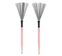 Drum Brushes 2PCS | Maple Drumstick & Rubber Steel Wire Brush Combo | Dual Purpose Portable Percussion Brush for Jazz/Band/Practice (Pink)