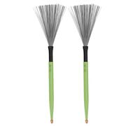 Drum Brushes 2PCS | Maple Drumstick & Rubber Steel Wire Brush Combo | Dual Purpose Portable Percussion Brush for Jazz/Band/Practice (Green)
