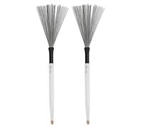 Drum Brushes 2PCS | Maple Drumstick & Rubber Steel Wire Brush Combo | Dual Purpose Portable Percussion Brush for Jazz/Band/Practice (White)