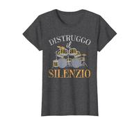 Drummer Regalo Musica Distruggo Il Silenzio Drums Batteria Maglietta, Donna, Grigio Scuro, 3XL