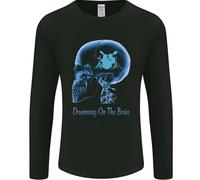 Drumming On The Cervello Batterista Tamburo Divertente Uomo Manica Lunga T-Shirt