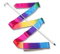 DRUNA Nastro Ginnastica Ritmica con Asta 56 cm, 6 m, Colori Arcobaleno