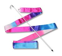 DRUNA Nastro per Ginnastica Ritmica, Nastro per Allenamento, Danza, Danza Artistica, con Asta 56 cm Bianco Indaco - Blu - Rosa 6,0 m