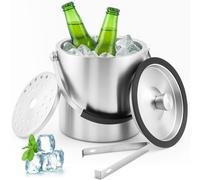 Druuzyl 1.6 L Secchiello in Acciaio Inox, Ghiaccio a Doppia Parete Isolante, Coperchio Pinze e Colino per Cocktail Bar, Feste