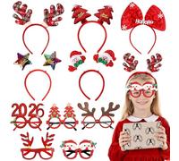 Druuzyl 10 Pezzi Cerchietti Natale con Occhiali Festivi - Fasce Capelli Renna/Albero di Natale, Accessori Party per Donna/Bambino, con Fiocchi di Neve e Decorazioni Natalizie