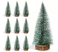 Druuzyl 10 Pezzi Mini Albero di Natale con Base in Legno - Set Decorazioni per Tavolo/Casa, Micro Paesaggio in PVC per Festività, Ideale per Centrotavola e Stanza (15cm)