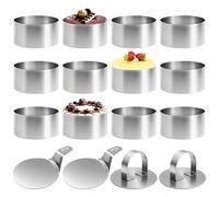 Druuzyl 12 Pezzi Coppapasta 8cm Coppapasta Tondi in Acciaio Inossidabile con Coperchio e Base, Anello di Cottura Rotondo, Anelli Dessert Anelli per Torte per DIY Mousse Torte Dessert