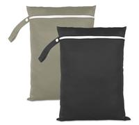 Druuzyl 2 borse impermeabili per il bagnato 40x30 cm (nero e verde) - Set riutilizzabile con cerniera - Ideale per costumi da bagno, asciugamani e articoli per bambini