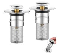 Druuzyl 2 Pezzi Tappo Lavandino Bagno 34-40mm Tappo Lavandino Universale Pop Up con Filtro per Capelli, Filtro di Scarico in Acciaio Inossidabile per Vasca da Bagno, Cucina, Lavabo