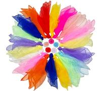 Druuzyl 24 Foulard Giocoleria 60x60cm - Chiffon colorato per Bambini - Set 12 Colori per Danza, Circo e Giochi - Sciarpe magiche quadrate in Tessuto Leggero