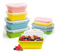 Druuzyl 4 Contenitori Alimentari Pieghevoli in Silicone (800ml+1200ml) - Lunch Box Bento Senza BPA - Per Microonde/Lavastoviglie/Congelatore - Impermeabili e Stackable per Conservazione Cibi