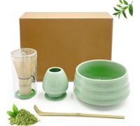 Druuzyl 4 pezzi Set di ciotole in ceramica per matcha, ciotola per matcha, frusta per matcha, spatola, porta scopa per matcha per la cerimonia del tè.