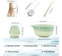 Druuzyl 5 pezzi Set di ciotole in ceramica per matcha, ciotola per matcha, frusta per matcha, spatola,Colino,porta scopa per matcha per la cerimonia del tè,Sfumatura di colore