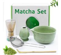 Druuzyl 5 pezzi Set di ciotole in ceramica per matcha, ciotola per matcha, frusta per matcha, spatola,Colino,porta scopa per matcha per la cerimonia del tè