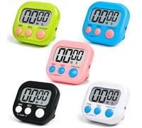 Druuzyl 5 Pezzi Timer da Cucina Digitale con Grande Display LCD, Timer Cucina Timer Digitale Cronometro Conto Alla Rovescia con Supporto Magnetico Buco, Per Cucinare, Cuocere Al Forno