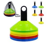Druuzyl 50 Pezzi Coni Allenamento Calcio - Dischi Segnalazione 5 Colori con Supporto e Rete, Kit Completo per Partite/Scuola/Atletica (Materiale Resistente)