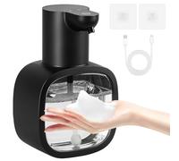 Druuzyl Dispenser Sapone Automatico 500ml Dosatore Sapone Schiuma da Parete IPX5 Impermeabile USB-C Ricaricabile con Sensore Dispenser Sapone per Cucina e Bagno 4 Livelli Regolabili (Nero)