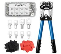 Druuzyl Pinza Crimpatrice Professionale per 10-1/0 AWG (6-50mm²) - Kit Completo con 60 Terminali ad Anello in Rame + 60 Tubi Termorestringenti - Strumento per Crimpatura Cavi Batteria ed Elettrici