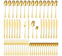 Druuzyl Set di Posate in Acciaio Inossidabile 60 Pezzi Posate per 12 Persone Posate Finemente Lucidate, Set di Posate Dorate Eleganti con Coltello/Forchetta/Cucchiai per Casa Feste