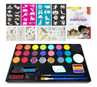 Druuzyl Truccabimbi Kit 32 Pezzi - 20 Colori Anallergici con Glitter, Spugnette e Stencil, Set Completo per Face Painting a Carnevale/Compleanni/Scuola (Atossico, Lavabile)