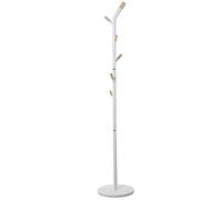DRW Appendiabiti da pavimento con 6 pomelli in metallo e legno con base in marmo bianco e naturale, 34 x 34 x 172 cm