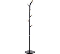 DRW Appendiabiti da pavimento con 6 pomelli in metallo e legno con base marmo in nero e naturale, 34 x 34 x 172 cm