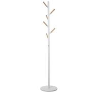 DRW Appendiabiti da pavimento con 6 pomelli in metallo, legno e marmo bianco e naturale, 34 x 34 x 172 cm