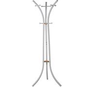 DRW Appendiabiti da pavimento in metallo e legno con 9 pomelli in bianco e naturale, 60 x 54 x 175 cm