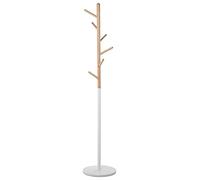 DRW Appendiabiti da pavimento in metallo, legno e marmo bianco e naturale, 34 x 34 x 171 cm